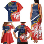 Custom Dragons And Cowboys Rugby Family Matching Tank Maxi Dress and Hawaiian Shirt Aboriginal Mix Polynesian Pattern