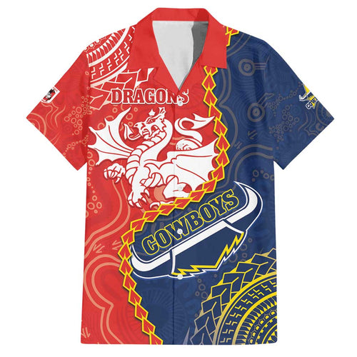 Custom Dragons And Cowboys Rugby Family Matching Tank Maxi Dress and Hawaiian Shirt Aboriginal Mix Polynesian Pattern