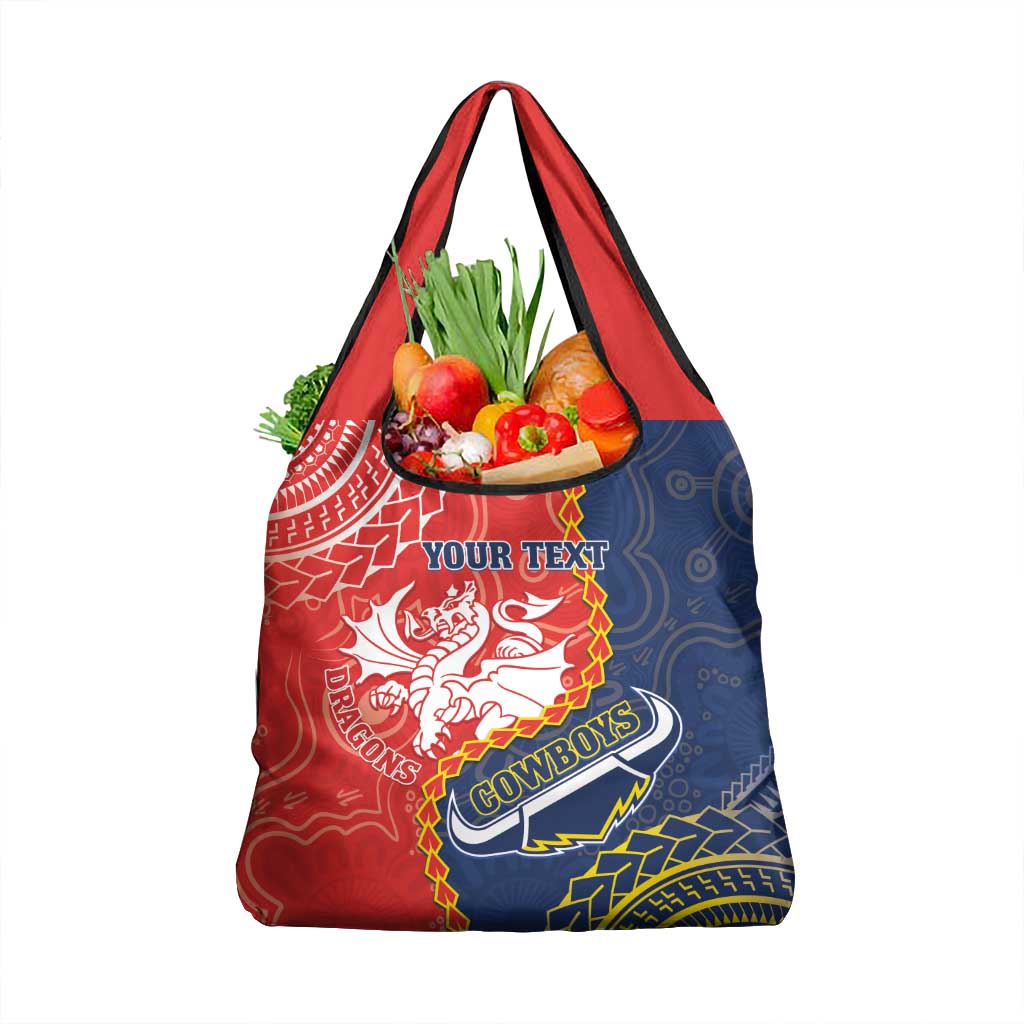 Custom Dragons And Cowboys Rugby Grocery Bag Aboriginal Mix Polynesian Pattern