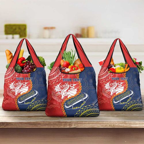Custom Dragons And Cowboys Rugby Grocery Bag Aboriginal Mix Polynesian Pattern
