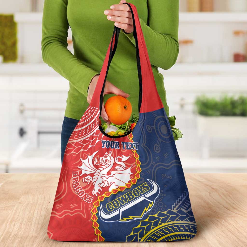 Custom Dragons And Cowboys Rugby Grocery Bag Aboriginal Mix Polynesian Pattern