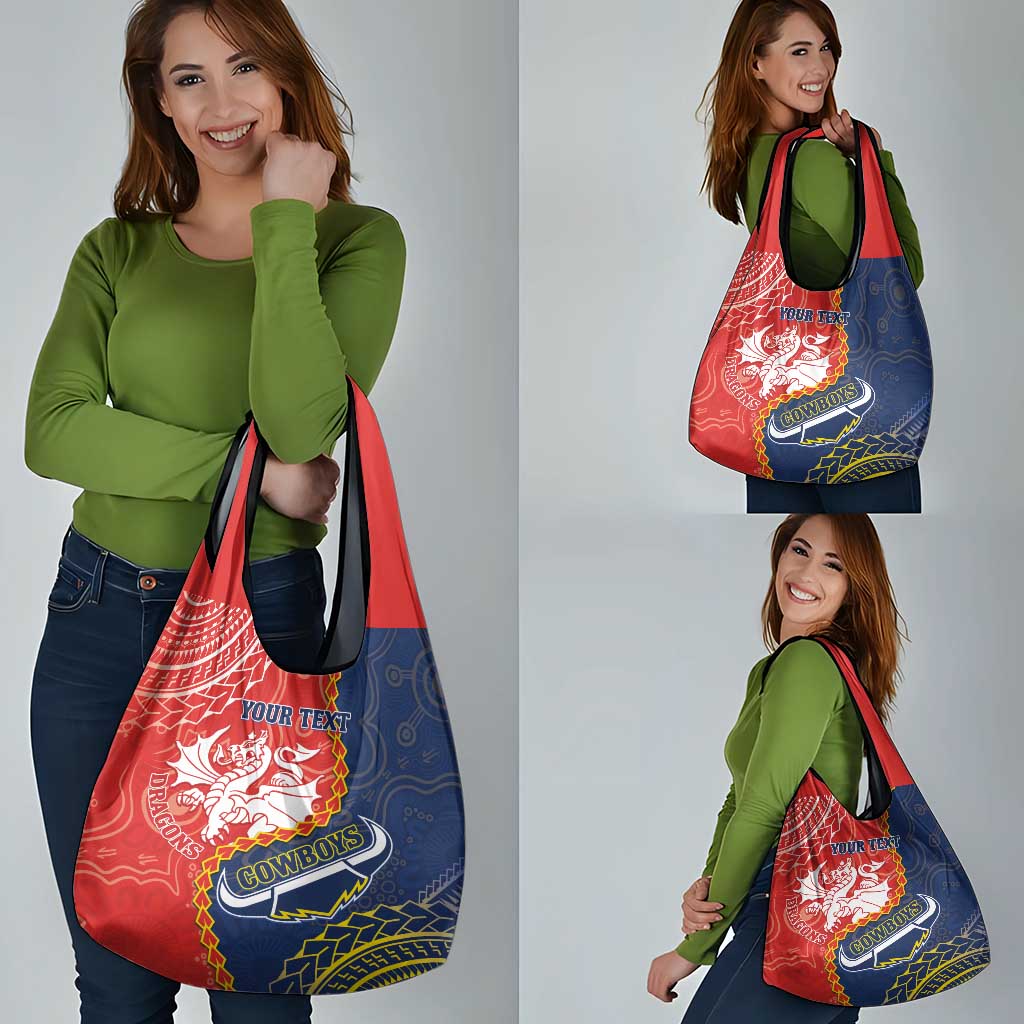 Custom Dragons And Cowboys Rugby Grocery Bag Aboriginal Mix Polynesian Pattern