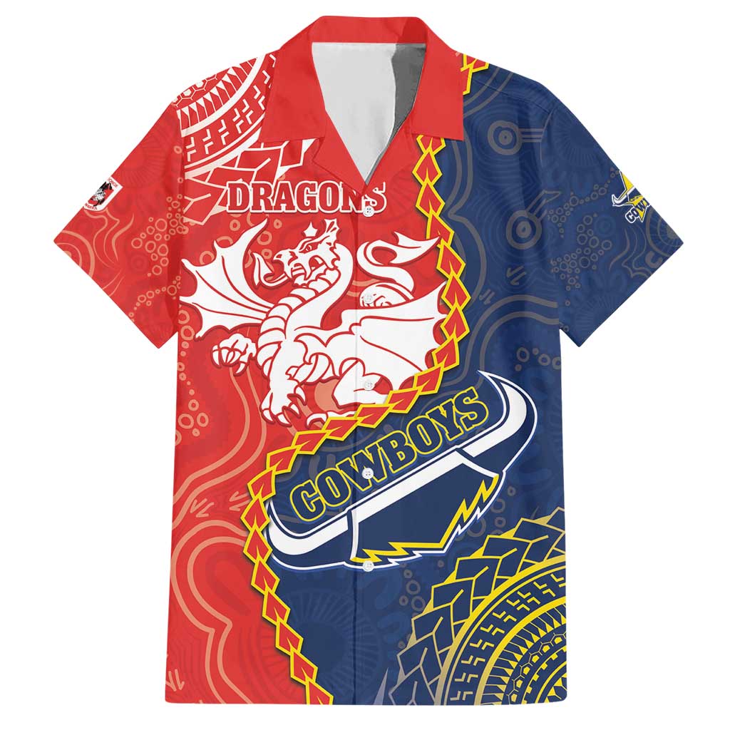Custom Dragons And Cowboys Rugby Hawaiian Shirt Aboriginal Mix Polynesian Pattern