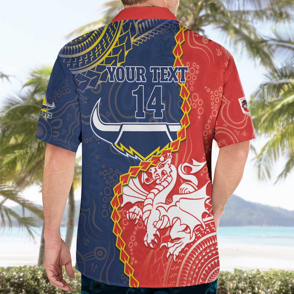 Custom Dragons And Cowboys Rugby Hawaiian Shirt Aboriginal Mix Polynesian Pattern