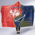 Custom Dragons And Cowboys Rugby Hooded Blanket Aboriginal Mix Polynesian Pattern