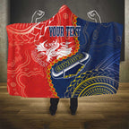 Custom Dragons And Cowboys Rugby Hooded Blanket Aboriginal Mix Polynesian Pattern