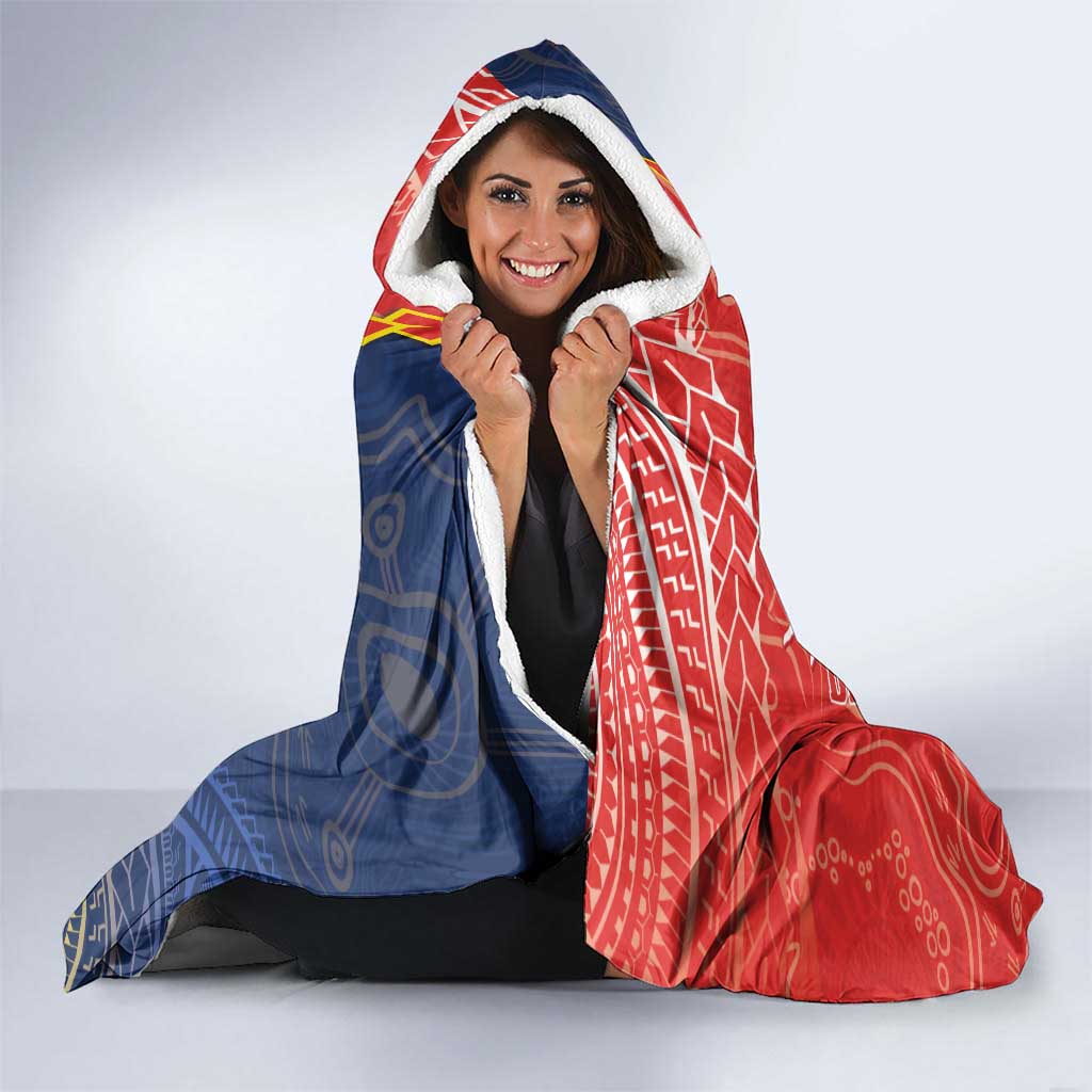 Custom Dragons And Cowboys Rugby Hooded Blanket Aboriginal Mix Polynesian Pattern