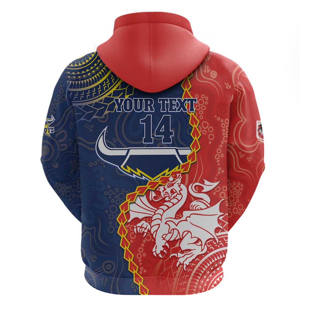 Custom Dragons And Cowboys Rugby Hoodie Aboriginal Mix Polynesian Pattern