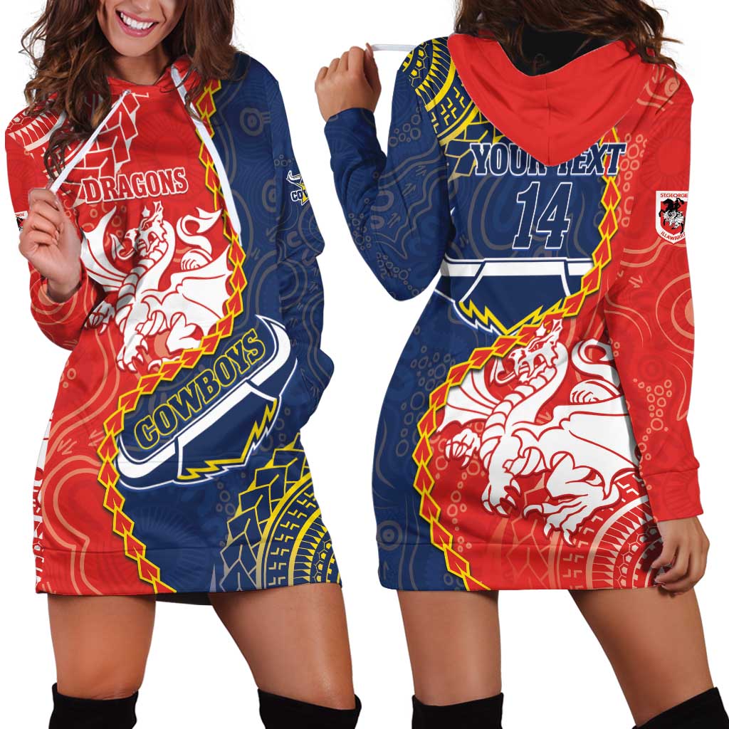 Custom Dragons And Cowboys Rugby Hoodie Dress Aboriginal Mix Polynesian Pattern
