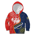 Custom Dragons And Cowboys Rugby Kid Hoodie Aboriginal Mix Polynesian Pattern