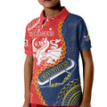 Custom Dragons And Cowboys Rugby Kid Polo Shirt Aboriginal Mix Polynesian Pattern