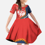 Custom Dragons And Cowboys Rugby Kid Short Sleeve Dress Aboriginal Mix Polynesian Pattern