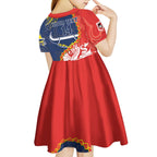 Custom Dragons And Cowboys Rugby Kid Short Sleeve Dress Aboriginal Mix Polynesian Pattern