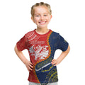 Custom Dragons And Cowboys Rugby Kid T Shirt Aboriginal Mix Polynesian Pattern