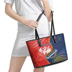 Custom Dragons And Cowboys Rugby Leather Tote Bag Aboriginal Mix Polynesian Pattern
