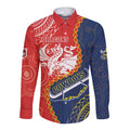 Custom Dragons And Cowboys Rugby Long Sleeve Button Shirt Aboriginal Mix Polynesian Pattern