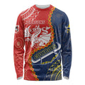 Custom Dragons And Cowboys Rugby Long Sleeve Shirt Aboriginal Mix Polynesian Pattern