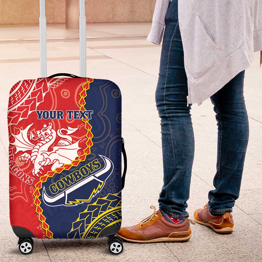 Custom Dragons And Cowboys Rugby Luggage Cover Aboriginal Mix Polynesian Pattern