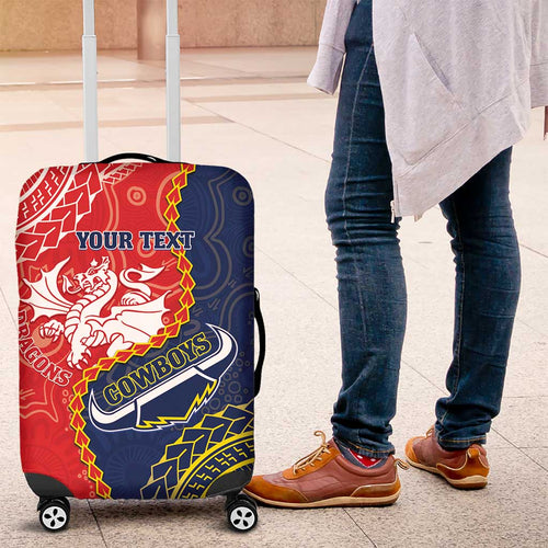 Custom Dragons And Cowboys Rugby Luggage Cover Aboriginal Mix Polynesian Pattern
