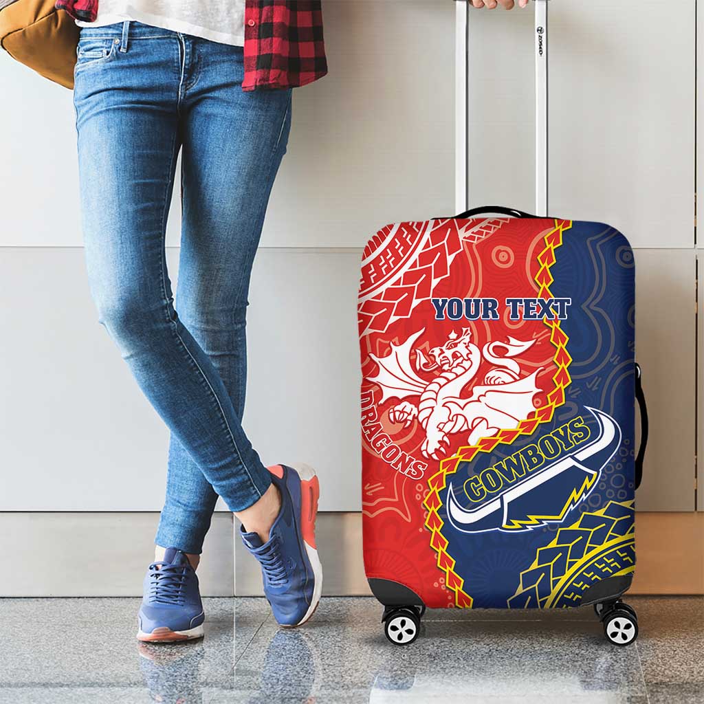 Custom Dragons And Cowboys Rugby Luggage Cover Aboriginal Mix Polynesian Pattern