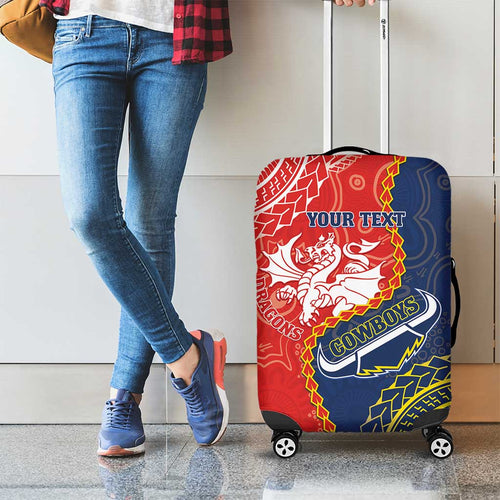 Custom Dragons And Cowboys Rugby Luggage Cover Aboriginal Mix Polynesian Pattern