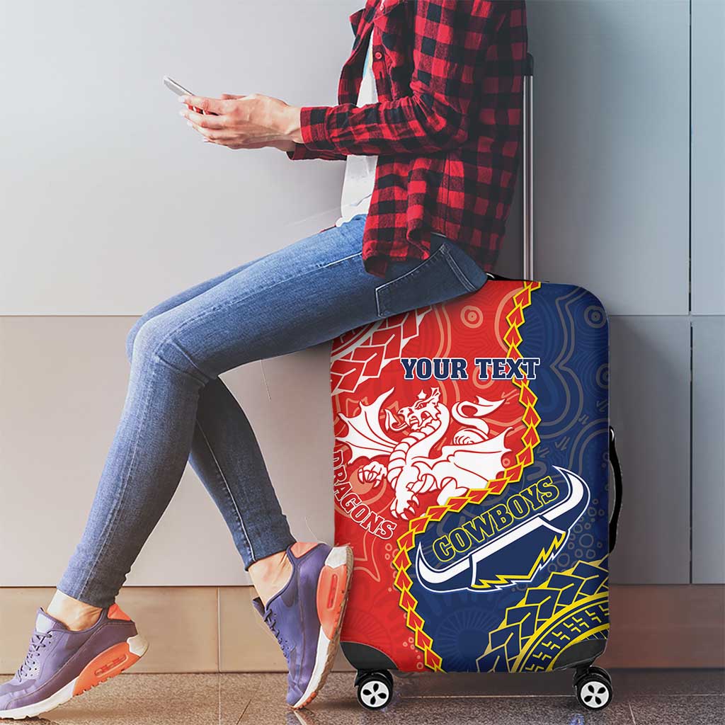 Custom Dragons And Cowboys Rugby Luggage Cover Aboriginal Mix Polynesian Pattern