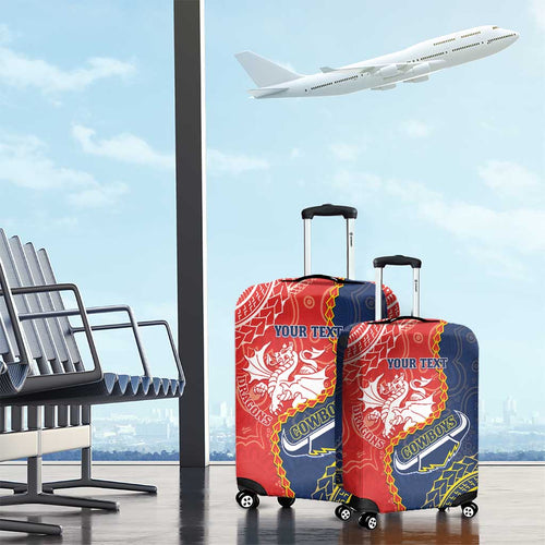 Custom Dragons And Cowboys Rugby Luggage Cover Aboriginal Mix Polynesian Pattern