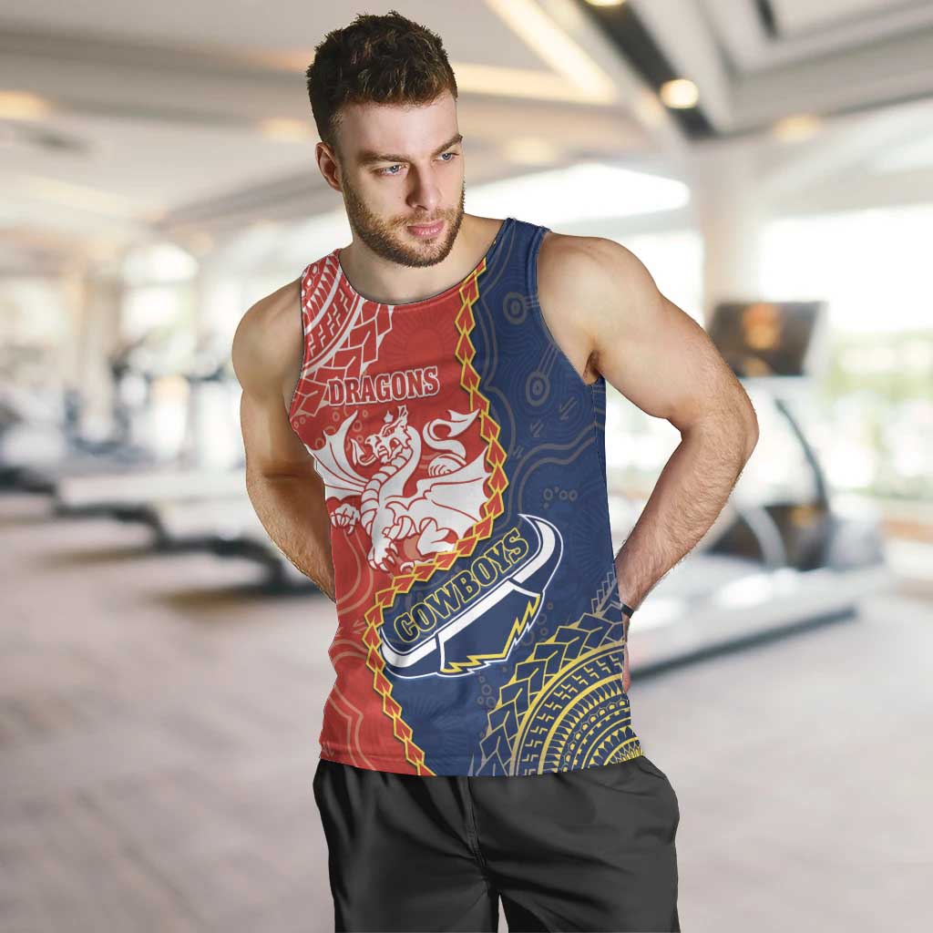 Custom Dragons And Cowboys Rugby Men Tank Top Aboriginal Mix Polynesian Pattern