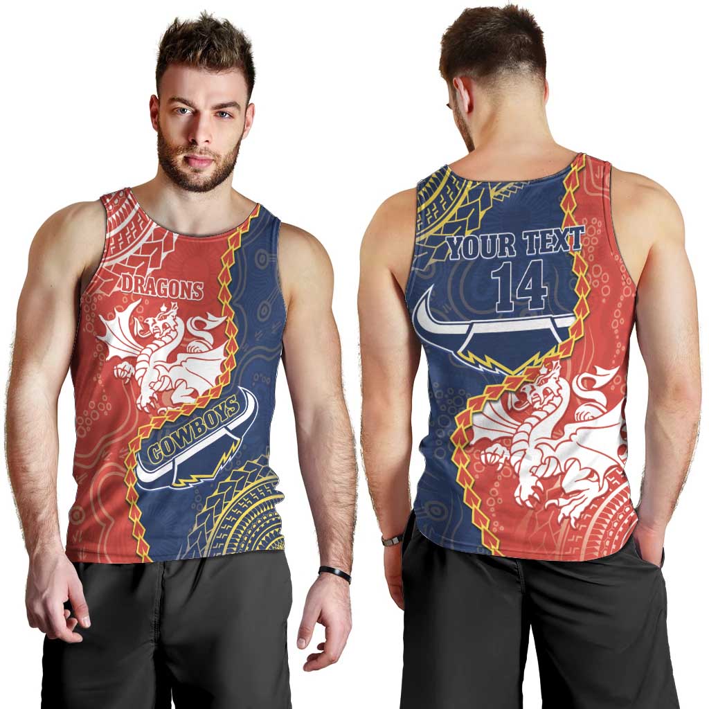 Custom Dragons And Cowboys Rugby Men Tank Top Aboriginal Mix Polynesian Pattern