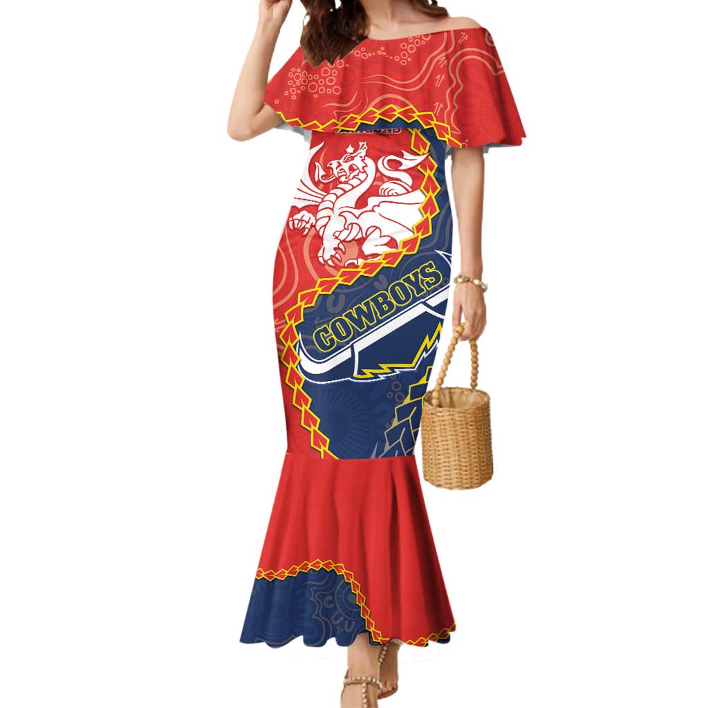 Custom Dragons And Cowboys Rugby Mermaid Dress Aboriginal Mix Polynesian Pattern