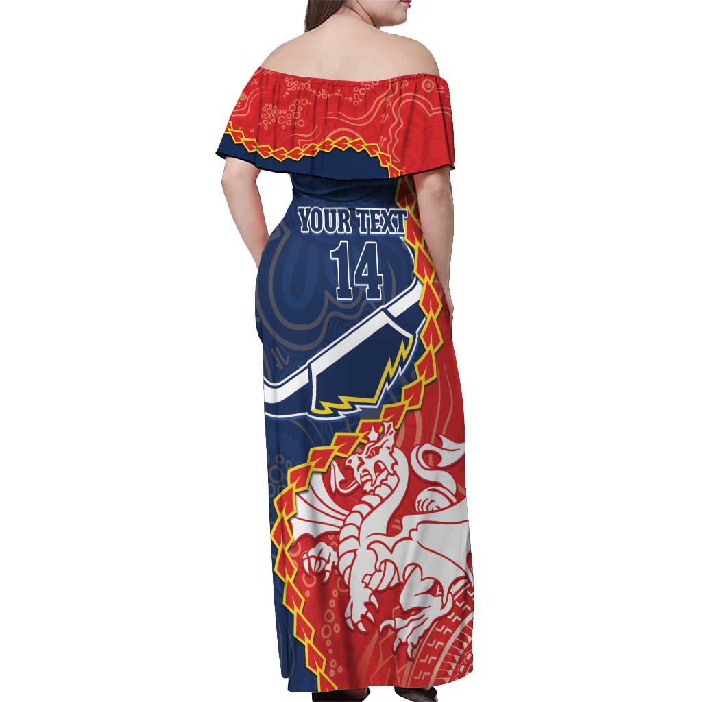 Custom Dragons And Cowboys Rugby Off Shoulder Maxi Dress Aboriginal Mix Polynesian Pattern