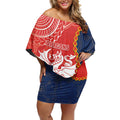 Custom Dragons And Cowboys Rugby Off Shoulder Short Dress Aboriginal Mix Polynesian Pattern