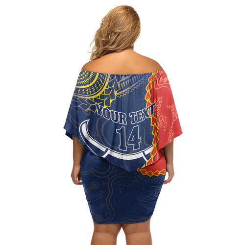 Custom Dragons And Cowboys Rugby Off Shoulder Short Dress Aboriginal Mix Polynesian Pattern