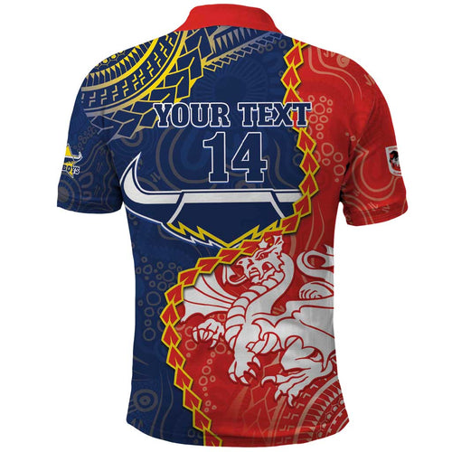 Custom Dragons And Cowboys Rugby Polo Shirt Aboriginal Mix Polynesian Pattern