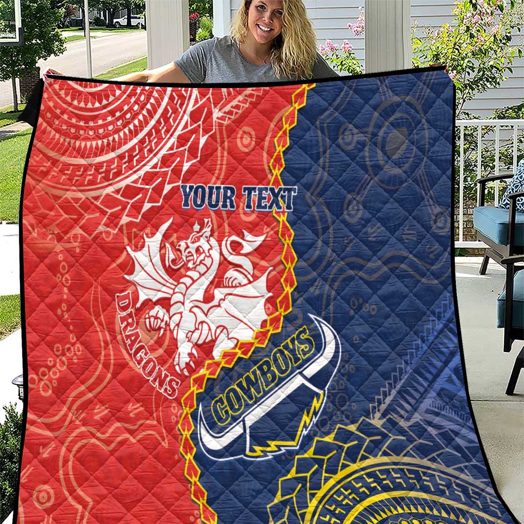 Custom Dragons And Cowboys Rugby Quilt Aboriginal Mix Polynesian Pattern