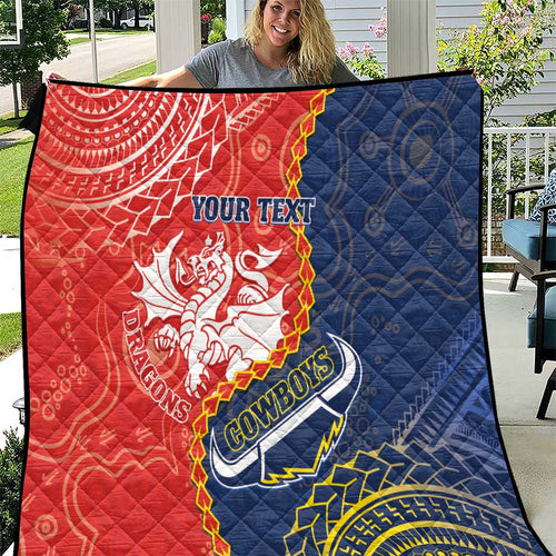 Custom Dragons And Cowboys Rugby Quilt Aboriginal Mix Polynesian Pattern