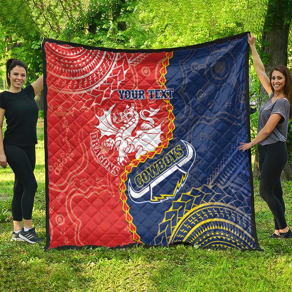 Custom Dragons And Cowboys Rugby Quilt Aboriginal Mix Polynesian Pattern
