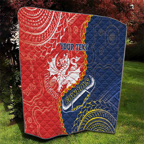 Custom Dragons And Cowboys Rugby Quilt Aboriginal Mix Polynesian Pattern
