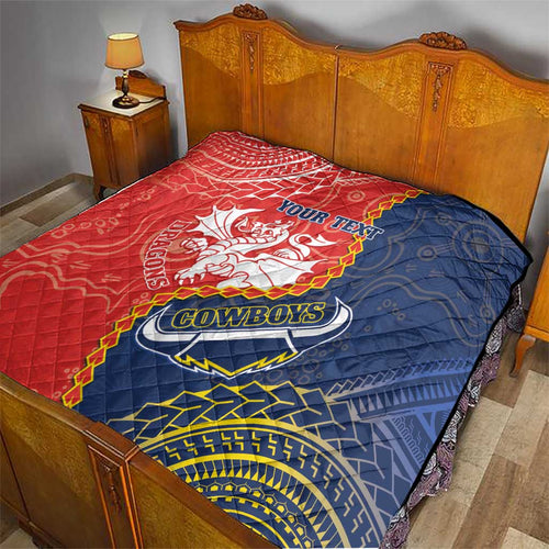 Custom Dragons And Cowboys Rugby Quilt Aboriginal Mix Polynesian Pattern