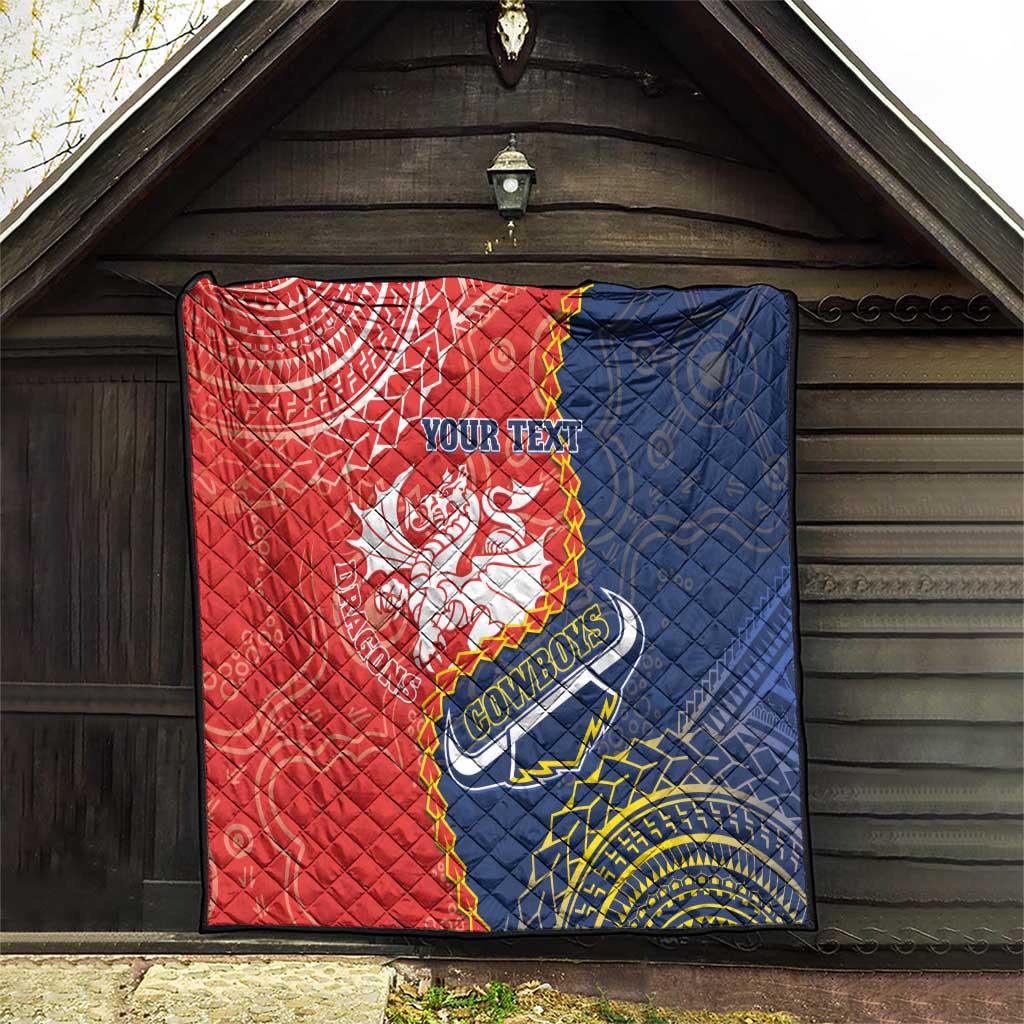 Custom Dragons And Cowboys Rugby Quilt Aboriginal Mix Polynesian Pattern