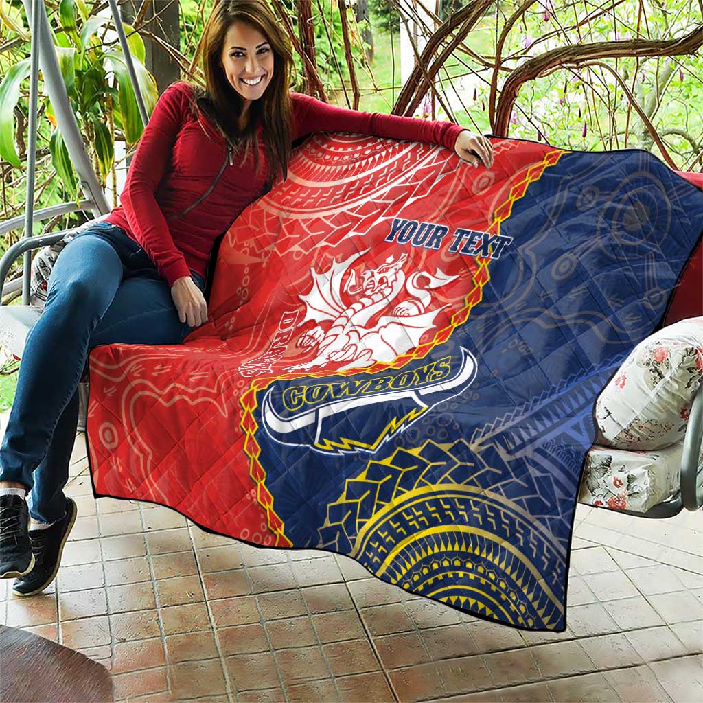 Custom Dragons And Cowboys Rugby Quilt Aboriginal Mix Polynesian Pattern
