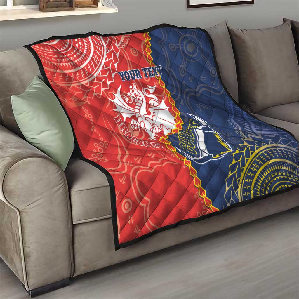 Custom Dragons And Cowboys Rugby Quilt Aboriginal Mix Polynesian Pattern