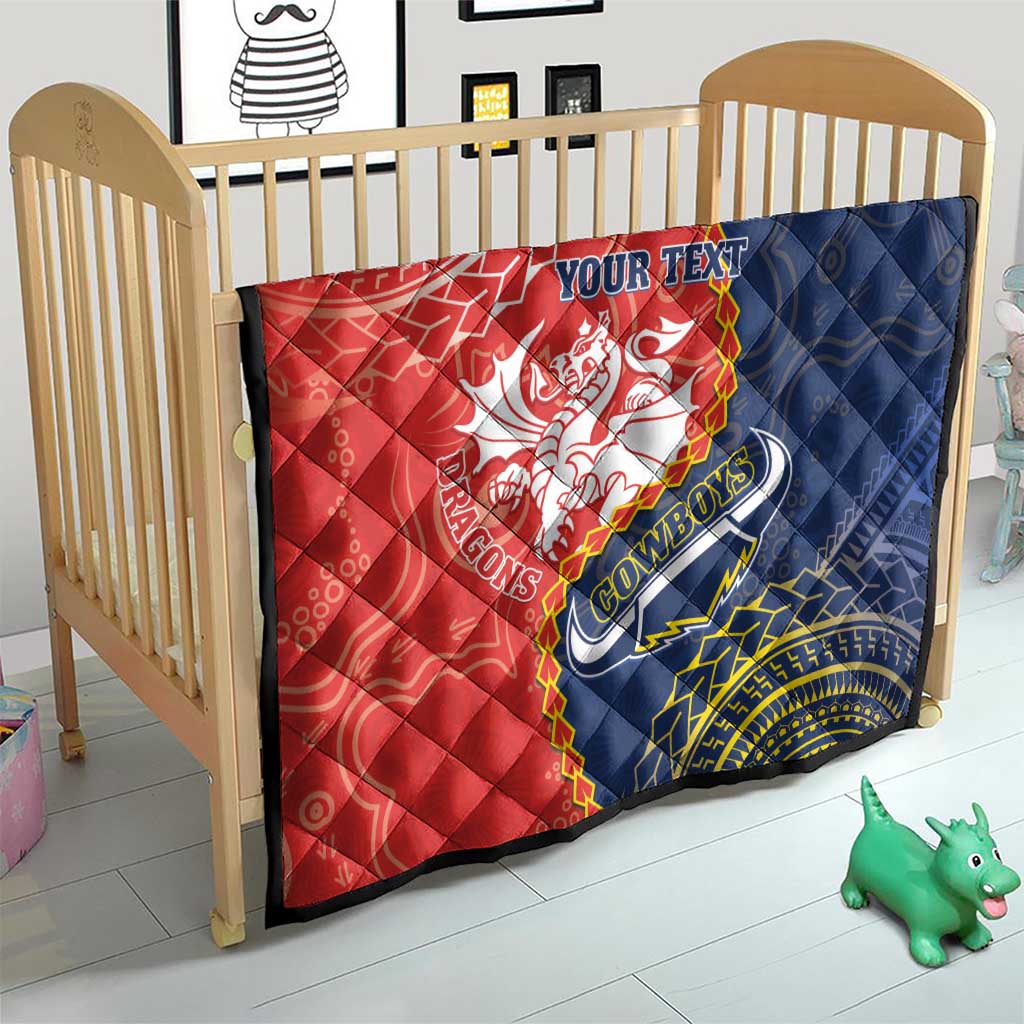 Custom Dragons And Cowboys Rugby Quilt Aboriginal Mix Polynesian Pattern