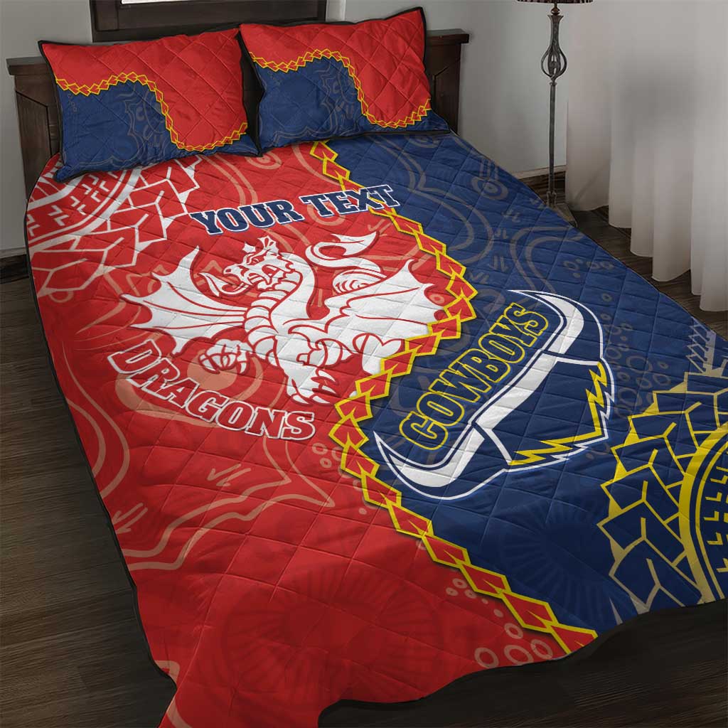 Custom Dragons And Cowboys Rugby Quilt Bed Set Aboriginal Mix Polynesian Pattern