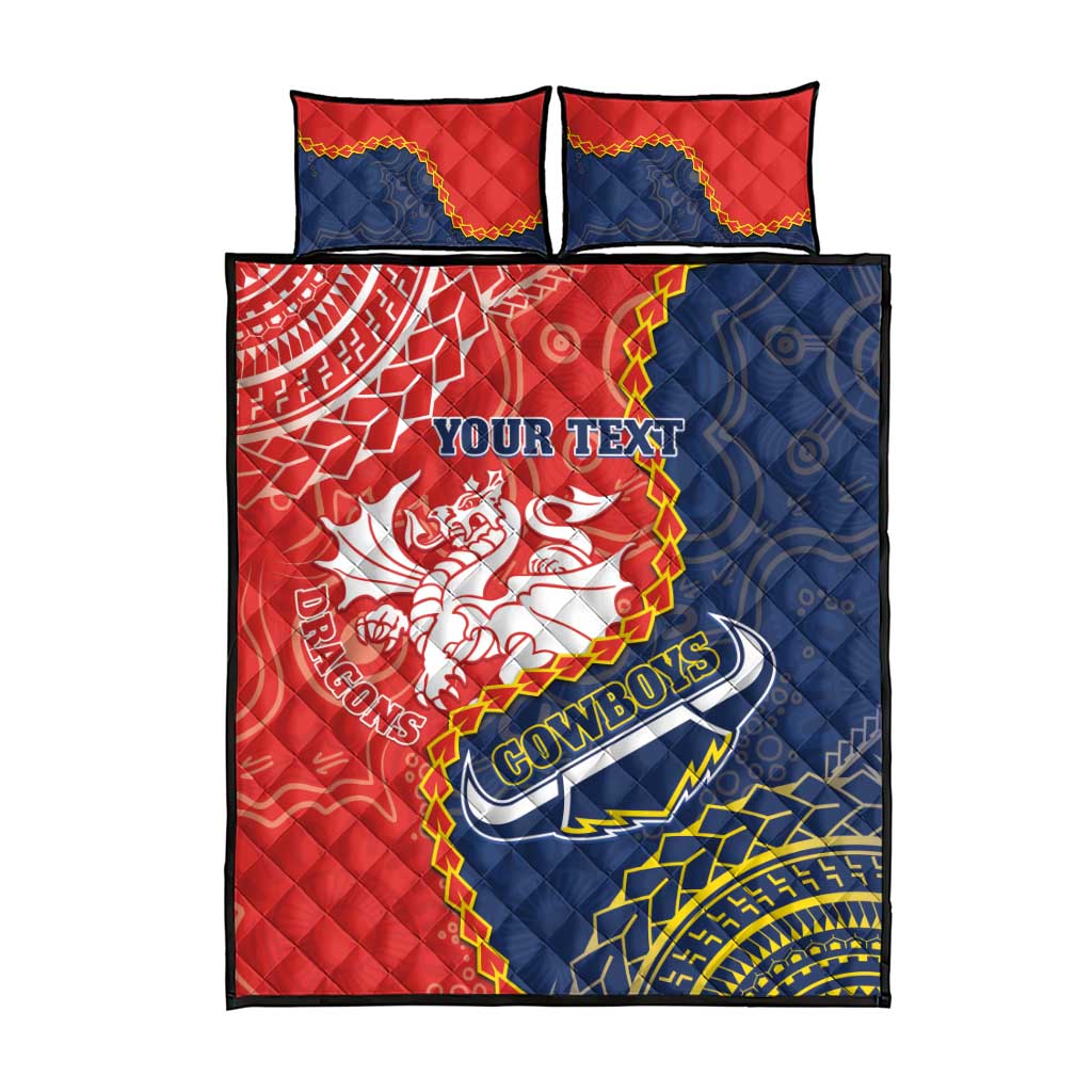 Custom Dragons And Cowboys Rugby Quilt Bed Set Aboriginal Mix Polynesian Pattern