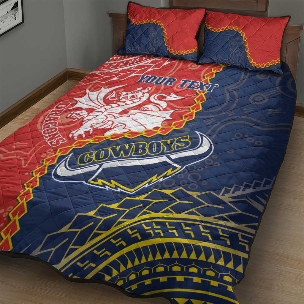 Custom Dragons And Cowboys Rugby Quilt Bed Set Aboriginal Mix Polynesian Pattern