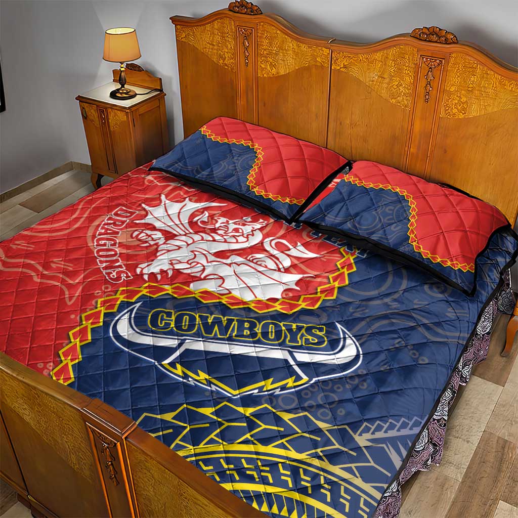 Custom Dragons And Cowboys Rugby Quilt Bed Set Aboriginal Mix Polynesian Pattern