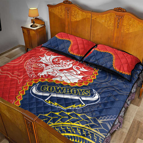 Custom Dragons And Cowboys Rugby Quilt Bed Set Aboriginal Mix Polynesian Pattern
