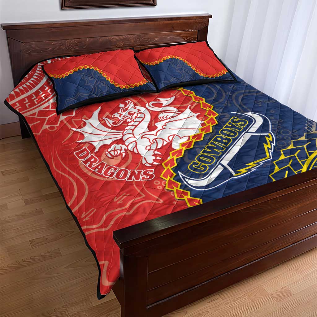 Custom Dragons And Cowboys Rugby Quilt Bed Set Aboriginal Mix Polynesian Pattern