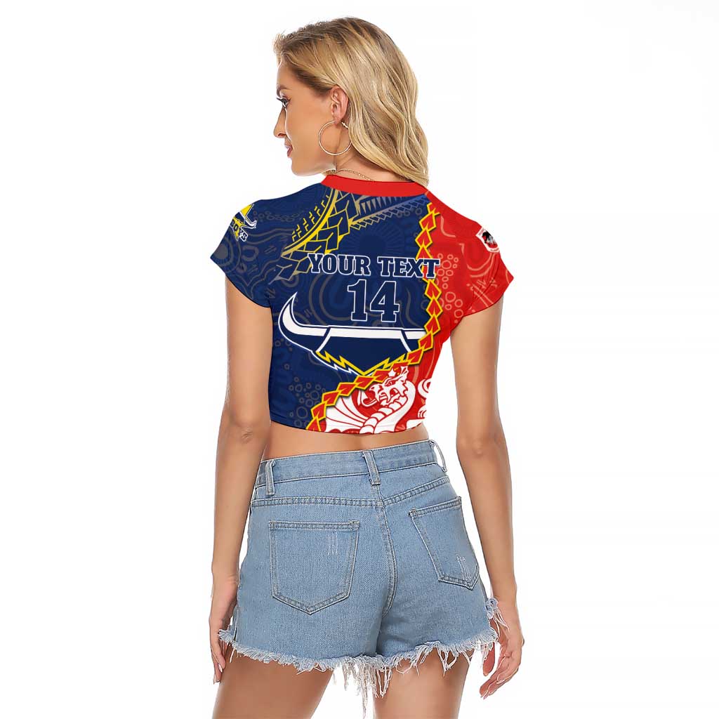 Custom Dragons And Cowboys Rugby Raglan Cropped T Shirt Aboriginal Mix Polynesian Pattern